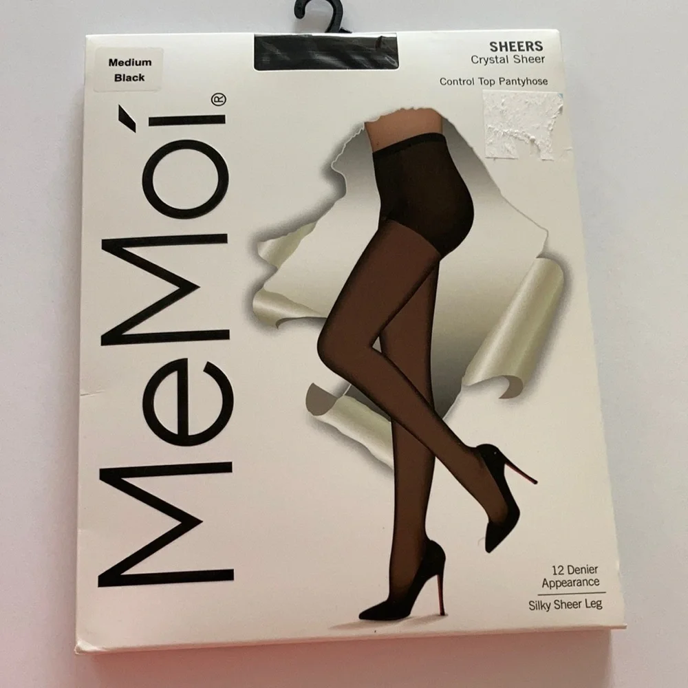 𝅺memoi Black crystal sheer 12 denier. Med . NIB .